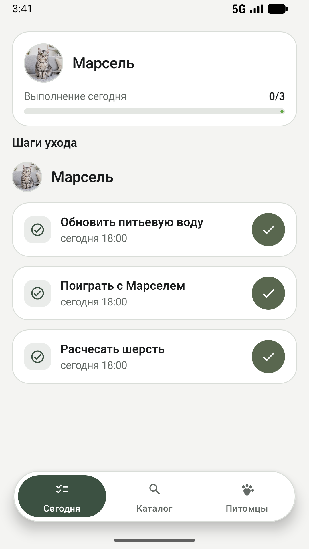 Экран Лапсона: ежедневные шаги ухода за питомцем Марселем